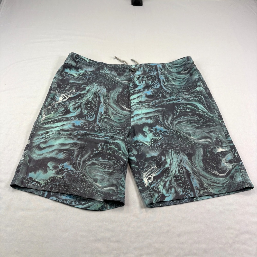 Huk Pursuit Board Shorts Mens 38 Blue Abstract Marble Hybrid Performance Fishing